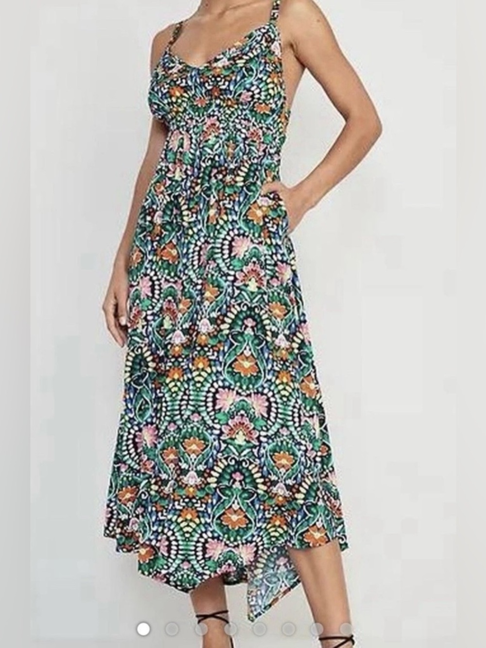 NEW* Old Navy Womens Dress Floral Tropical Cottagecore Boho Bright Scarf Hem M
